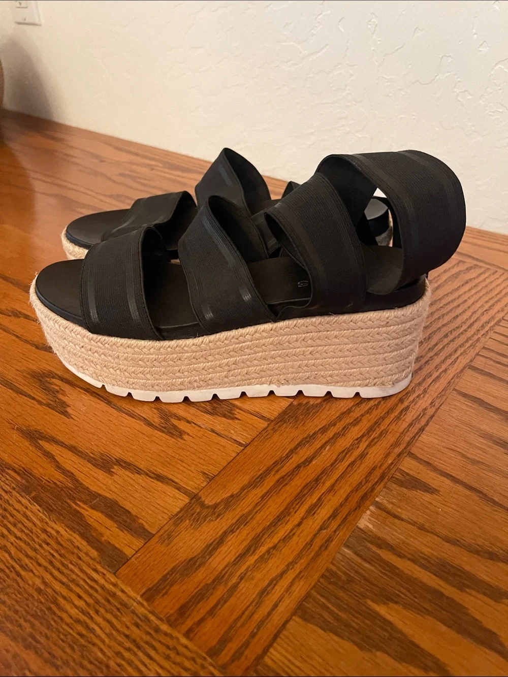 Black Platform Espadrille Sandals with Elastic Straps size 7